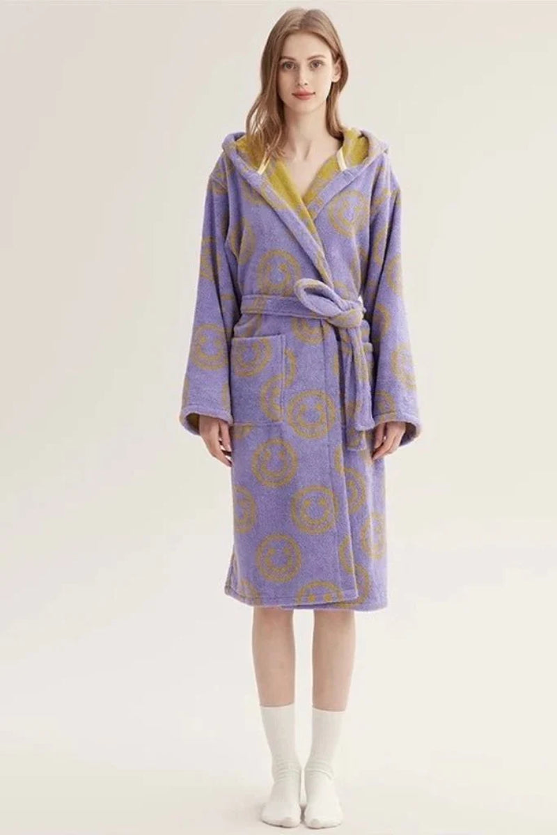 Whimsical Smiley Face Hooded Robe - Luxuriously Soft 100% Organic Cotton