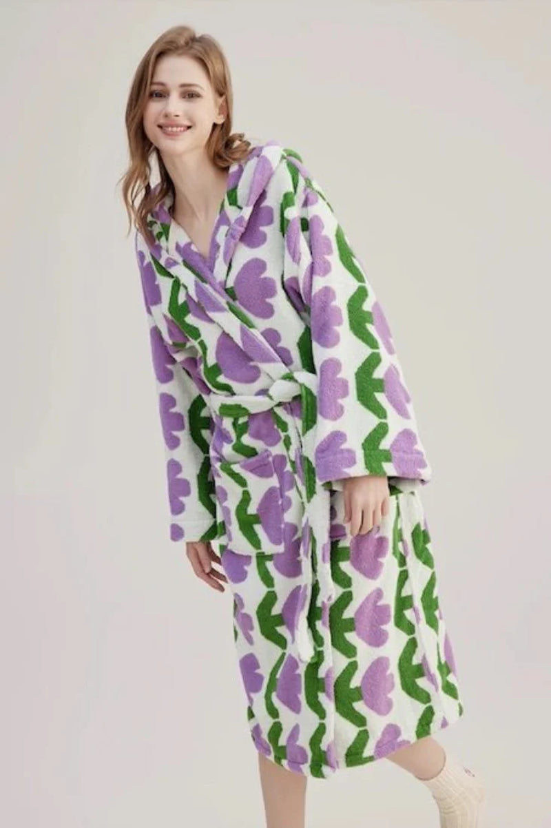 Whimsical Tulip Organic Cotton Hooded Bath Robe - Luxuriously Soft & Eco-Friendly