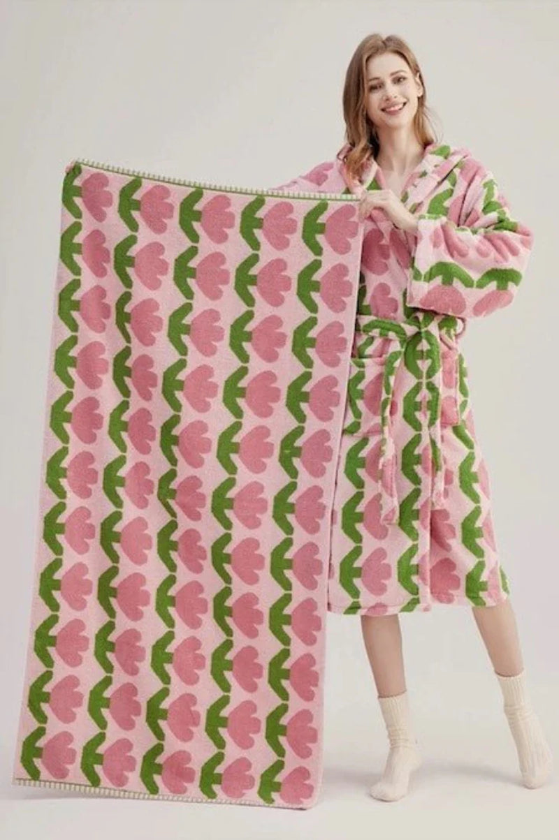 Whimsical Tulip Organic Cotton Hooded Bath Robe - Luxuriously Soft & Eco-Friendly