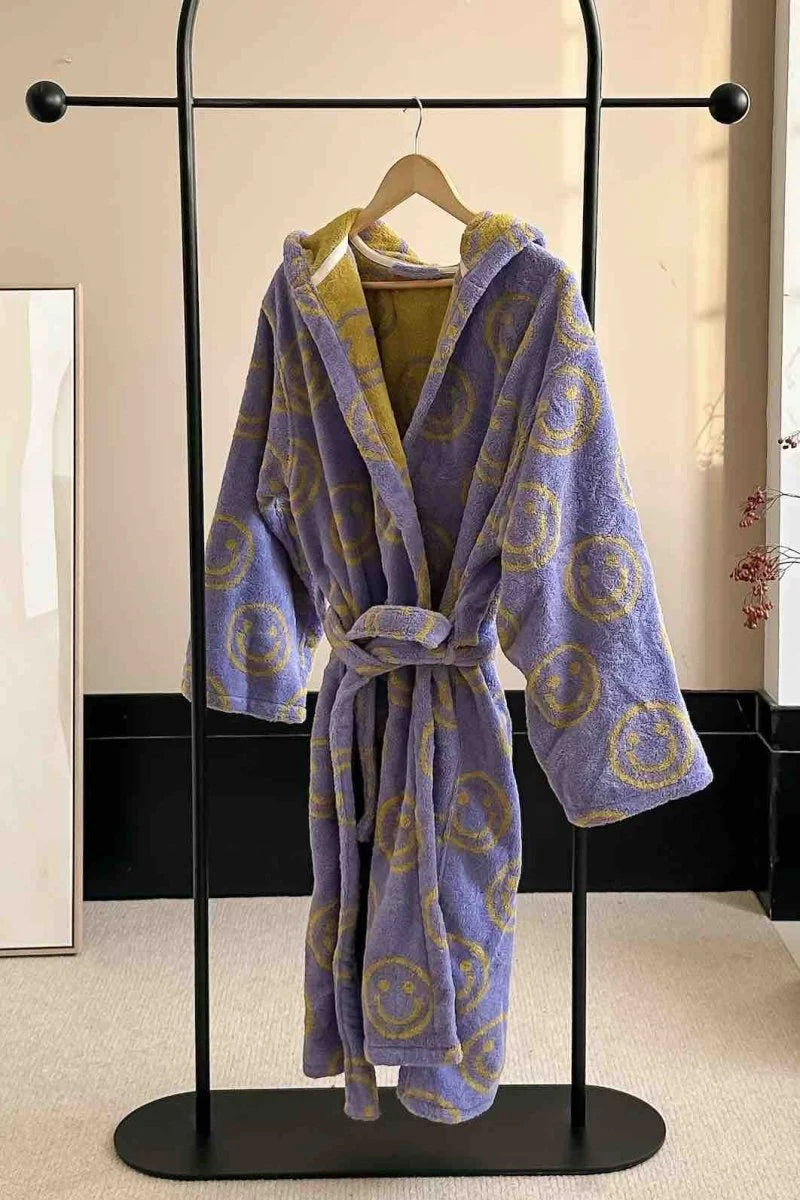 Whimsical Smiley Face Hooded Robe - Luxuriously Soft 100% Organic Cotton