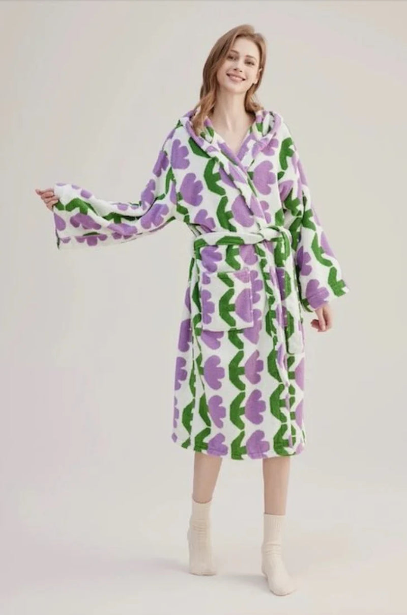 Whimsical Tulip Organic Cotton Hooded Bath Robe - Luxuriously Soft & Eco-Friendly