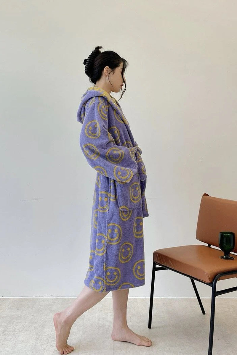 Whimsical Smiley Face Hooded Robe - Luxuriously Soft 100% Organic Cotton