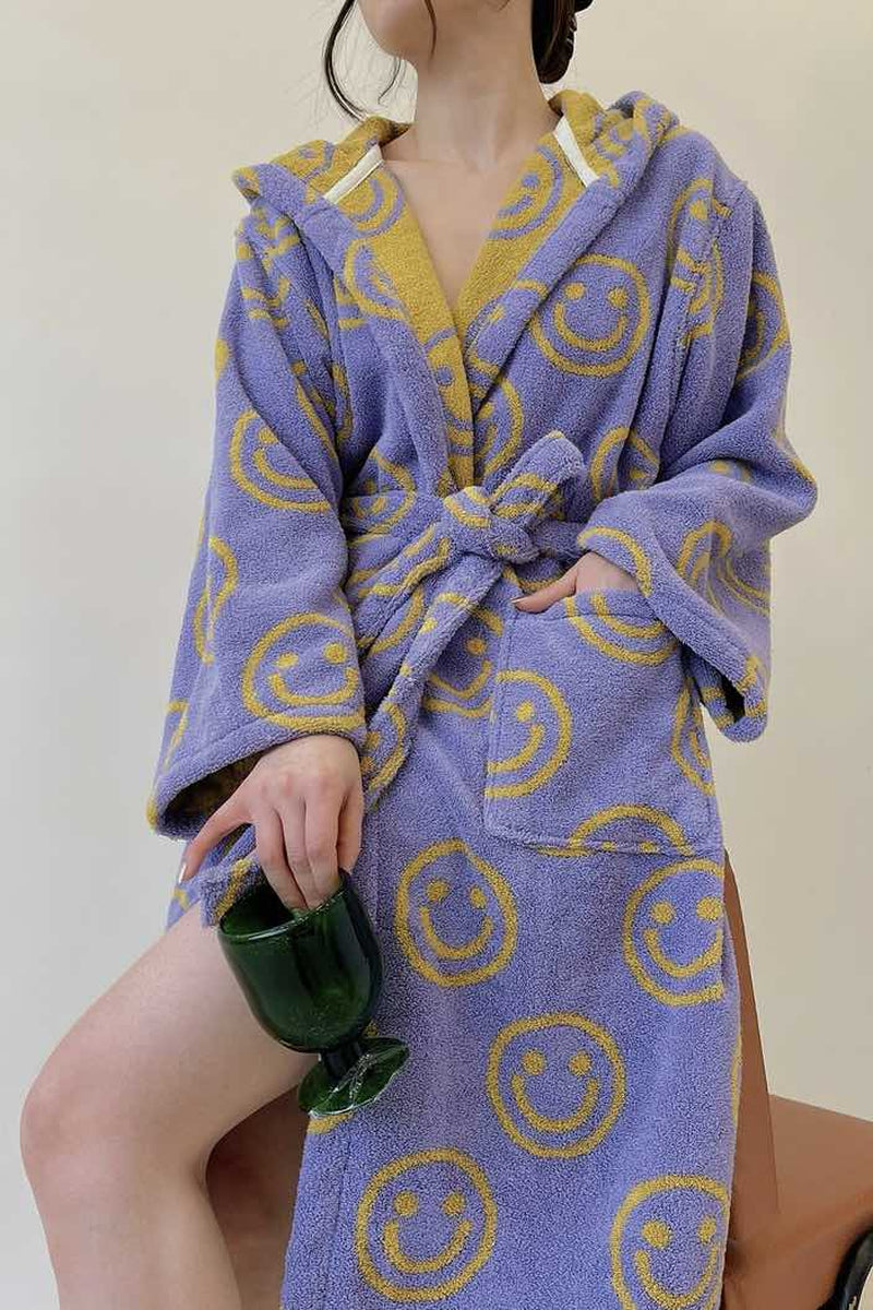 Whimsical Smiley Face Hooded Robe - Luxuriously Soft 100% Organic Cotton
