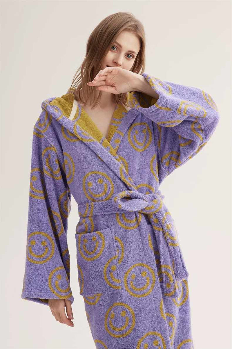 Whimsical Smiley Face Hooded Robe - Luxuriously Soft 100% Organic Cotton