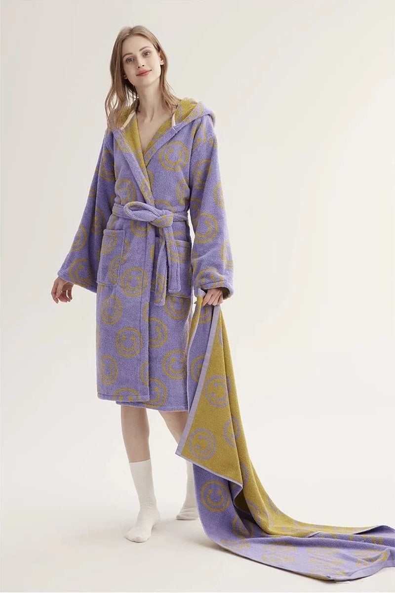 Whimsical Smiley Face Hooded Robe - Luxuriously Soft 100% Organic Cotton