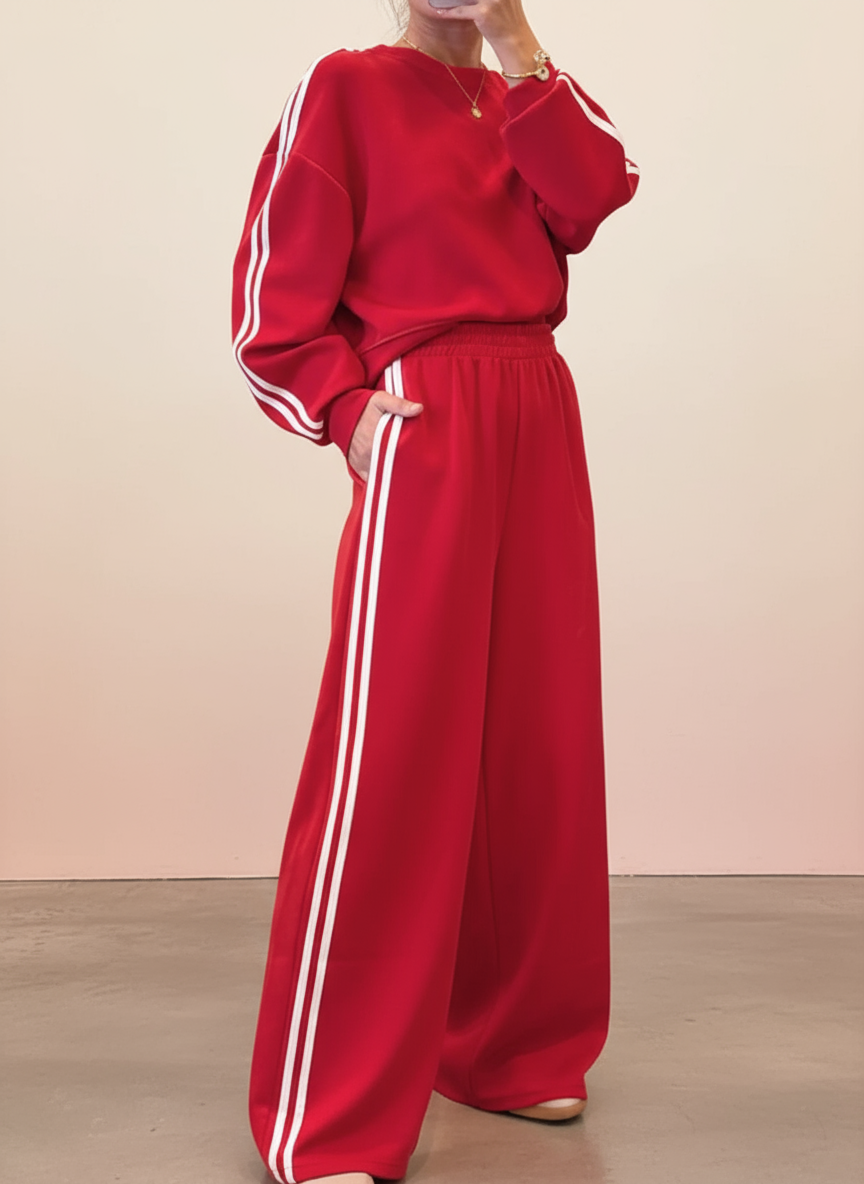 Striped Detail Crewneck Top and Elastic Sweatpants with improved background